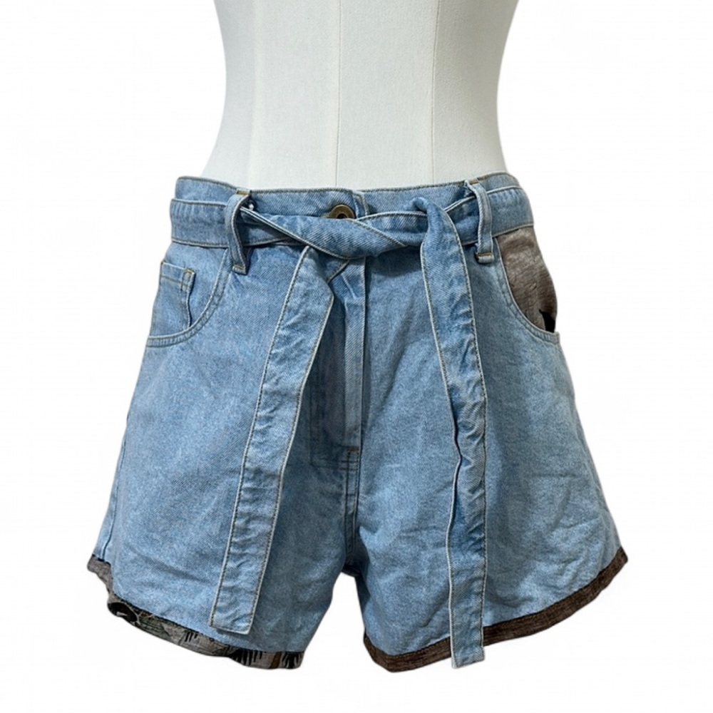 Nanushka - High Waisted Denim Belted Women Shorts - Medium